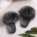 Real Raccoon Fur Slippers Women Sliders Casual Fox Hair Flat Fluffy r Big Size 45 Furry Flip Flops Shoes