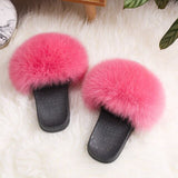 Real Raccoon Fur Slippers Women Sliders Casual Fox Hair Flat Fluffy r Big Size 45 Furry Flip Flops Shoes