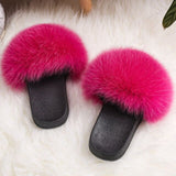 Real Raccoon Fur Slippers Women Sliders Casual Fox Hair Flat Fluffy r Big Size 45 Furry Flip Flops Shoes