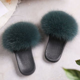 Real Raccoon Fur Slippers Women Sliders Casual Fox Hair Flat Fluffy r Big Size 45 Furry Flip Flops Shoes