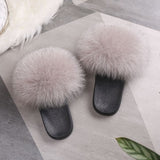 Real Raccoon Fur Slippers Women Sliders Casual Fox Hair Flat Fluffy r Big Size 45 Furry Flip Flops Shoes