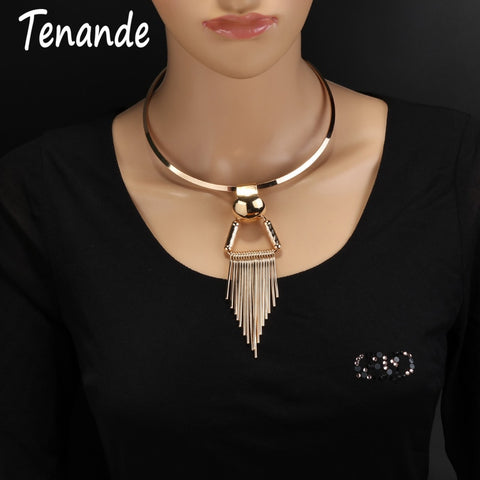 Tenande Punk Big Statement Stripe Triangle Tassel Necklace