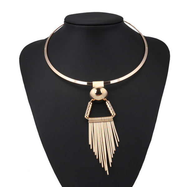Tenande Punk Big Statement Stripe Triangle Tassel Necklace