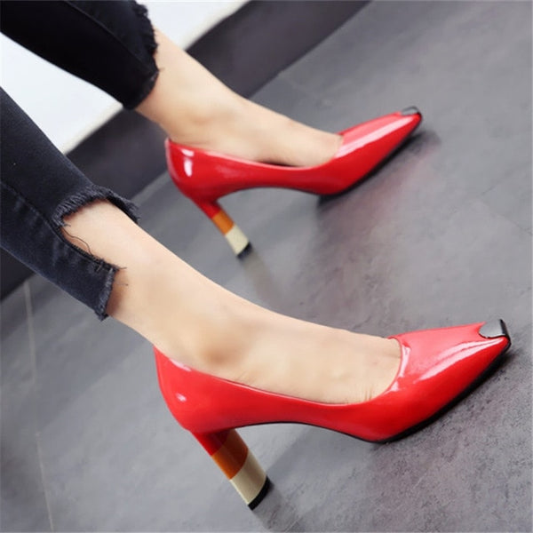 Colored heel fashion women high heel shoes