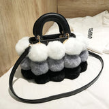 LUCDO Winter Faux Fur Luxury New Ladies Cute Tote Designer Handbag Hair Ball Shoulder Messenger Bags