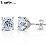 Solid 14K 585 White Gold F Color Moissanite Diamond Stud Earrings