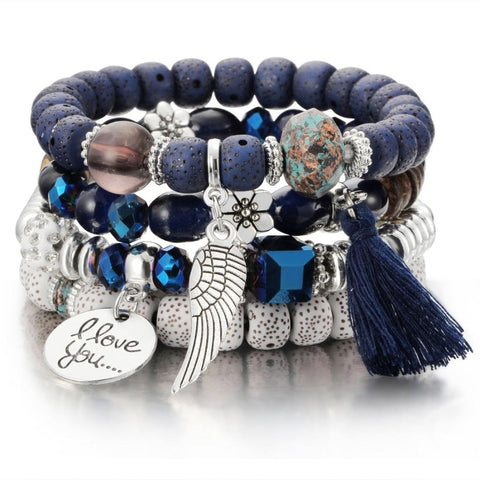 3-4pcs Stone Beads Wrap Bracelets