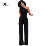 QILI Hot Sale One Shoulder Jumpsuits Summer Sleeveless Belt Wide Leg Elegant Lady Casual Jumpsuits White Black Blue Red Yellow