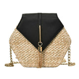 New Fashion Hexagon Mulit Style Straw+pu Bag Handbags Women Summer Rattan Bag Handmade Woven Beach bolsa feminina