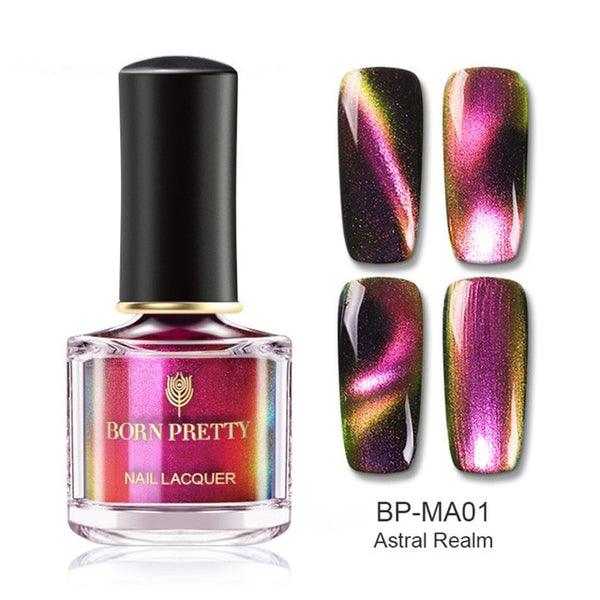 BORN PRETTY 3D Magnetic Glitter Nail Polish 6ml Holographic Chameleon Cat Eye Nail Varnish Nail Lacquer Black Base Needed