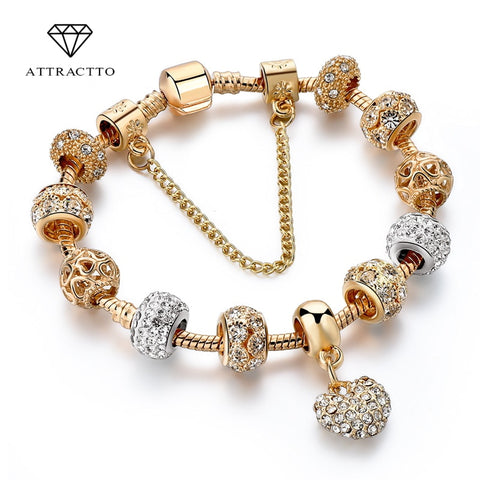 ATTRACTTO Luxury Crystal Heart Charm Bracelets&Bangles Gold Bracelets