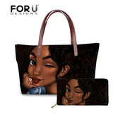Black Art African Girl Printing 2pcs/set Hand Bag&Wallet