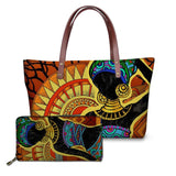 Black Art African Girl Printing 2pcs/set Hand Bag&Wallet