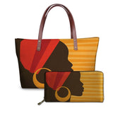 Black Art African Girl Printing 2pcs/set Hand Bag&Wallet