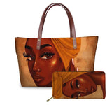 Black Art African Girl Printing 2pcs/set Hand Bag&Wallet