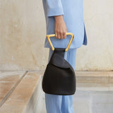 Leather bags solid bucket bag