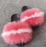 Real Raccoon Fur Slippers Women Sliders Casual Fox Hair Flat Fluffy r Big Size 45 Furry Flip Flops Shoes