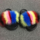 Real Raccoon Fur Slippers Women Sliders Casual Fox Hair Flat Fluffy r Big Size 45 Furry Flip Flops Shoes